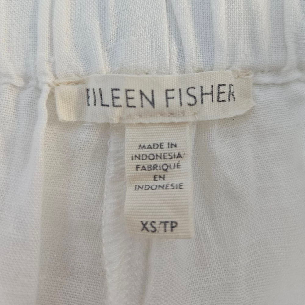 EILEEN FISHER Organic Linen Wide Leg Cropped Pull-on Pants XS White - Picture 6 of 10